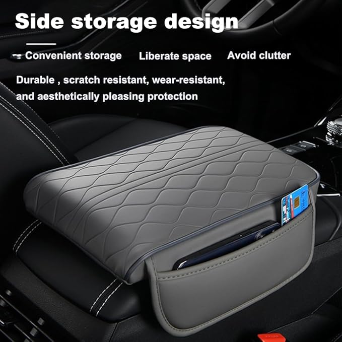 Center Console Armrest Cover Compatible with GMC Sierra1500/2500/3500 2019 2020 2021 2022 2023 2024 Leather Car Armrest Cushion Pad Protector Black Interior Accessories,Grey