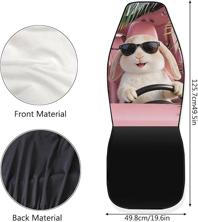 Cute Car Seat Covers Breathable Car Seat Covers for Front Seats Rabbit Removable Automotive Accessories Anti-Slip Back Fabric Compatible with Most Cars,SUV,Sedan