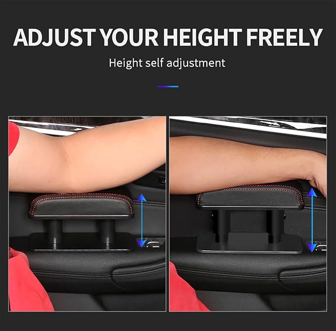 JEYODA Car Armrest Pad, Left Elbow Support, General Leather Booster Pad, Central Armrest Box, Adjustable Armrest (Black red line)