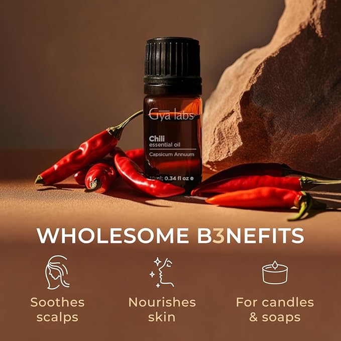 100% Pure Chili Essential Oil - 0.34 Fl Oz - Chili Oil for Hair, Skin, Diffuser, Aromatherapy & DIY Candle Making Scent