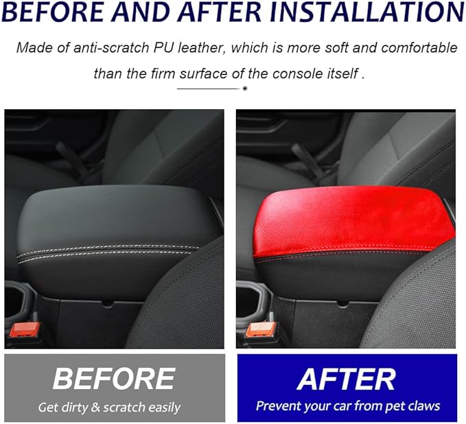 DEYTOP Center Console Cover for Jeep Wrangler JL JLU 2026 2018-2025 Armrest Cover for Jeep Gladiator JT 2020-2026 Car Cushion Protector Pad for 2023 JL&JT (NOT for JK/JKU)(Red with Red Stitches)