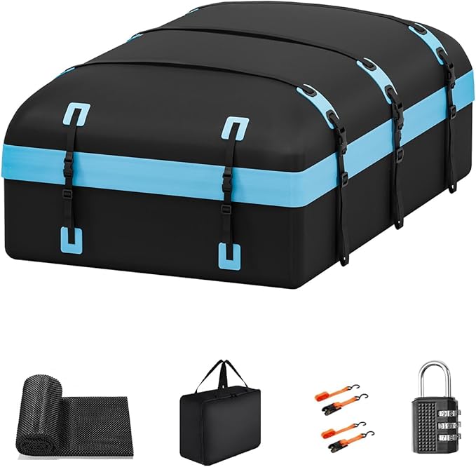 Car Rooftop Cargo Carrier Bag 30 Cubic Feet, Soft-Shell Luggage Cargo Bag Waterproof Bag, Include 2 Reinforced Straps, 6 Door Hooks, Anti-Slip Mat, Luggage Lock
