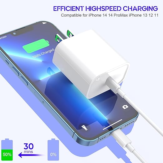 10Foot Fast iPhone Charging Cable,3-Pack Super Fast i Phone Charger USB C Charging Block Wall Charger PD Adapter with 10FT Type C to Lightning Cable Cord for iPhone 14/13/12/11ProMax/XS Max/XS/XR/8/SE