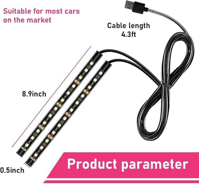 Car LED Strip Light, 24 LEDs RGB Neon Interior Atmosphere Lights, 12V Under Dash Ambient Night Light, USB Port Auto Interior Decorative Lamp, Universal Car Accessories (White)