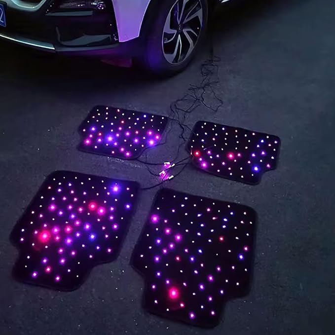 Starlight LED Car Floor Mats, 4pcs Shiny Starry Sky Star Light Floor Mats, App Control Washable Fiber Optic Lights Universal Automotive Decoration Atmosphere Light