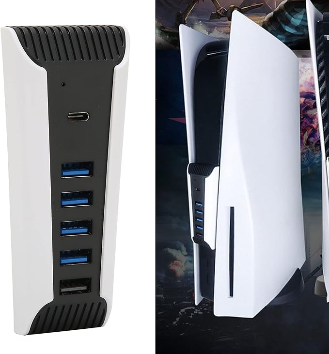 5 Port USB Hub for PS5, 5 in 1 High Speed USB Expansion Hub Charger Splitter Adapter with USB2.0 TypeC Ports for Console