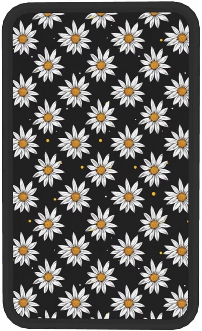 Daisy Car Center Console Cover Floral Wildflower Cute Polyester Armrest Pad Cushion Automotive Cars Center Console Lid Protector Black Car Decor Accessories