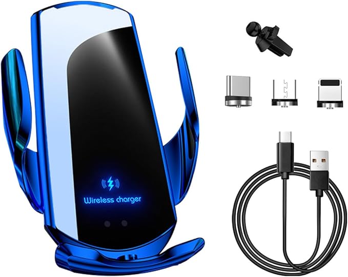 Ohleats Wireless Car Charger Mount, 15W Automotive Electric Wireless Charger Holder, Car Air Vent Mount Bracket Fast Charging for Most Smartphone, Universal Car Accessories (Blue)