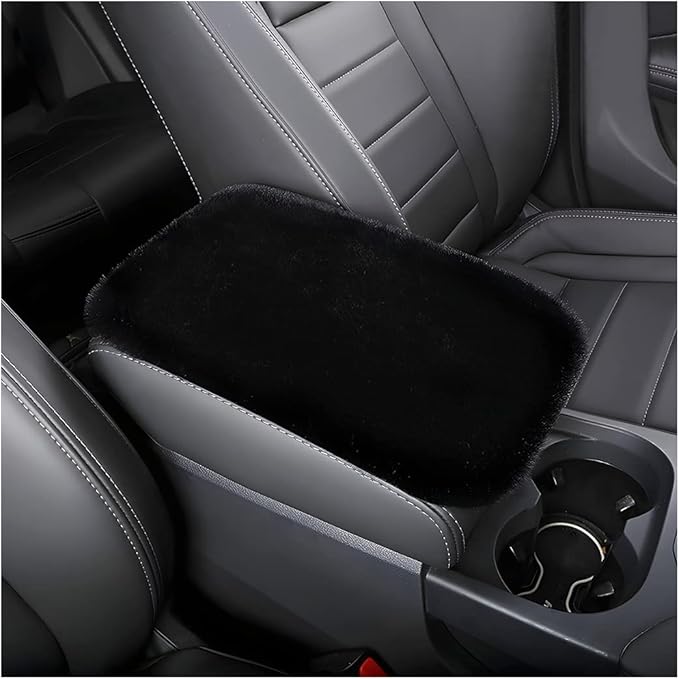 Fluffy Car Armrest Cover, Universal Car Center Console Pad, Car Armrest Seat Box Cover Decor Accessories For Women Men, Armrest Seat Box Cover Protector For Most Vehicle, SUV, Truck, Car (Black)