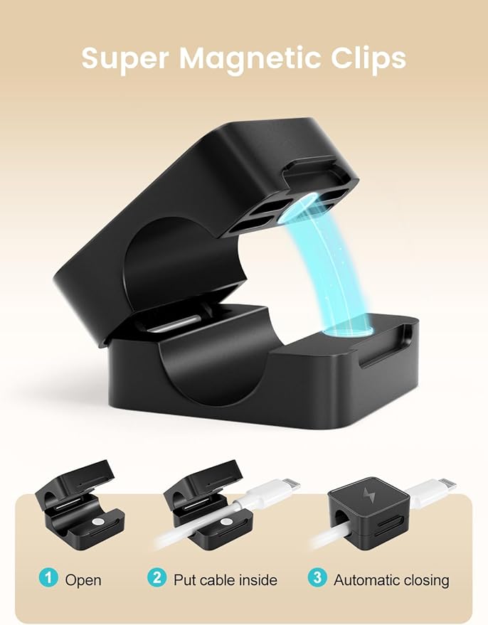 8 Pack Magnetic Cable Clips, Phone Cord Holder for Nightstand, Under Desk Cable Management, Canisflax Adhesive Wire Charging Cord Organizer Keepers Holder for Home Office Car Wall Desktop