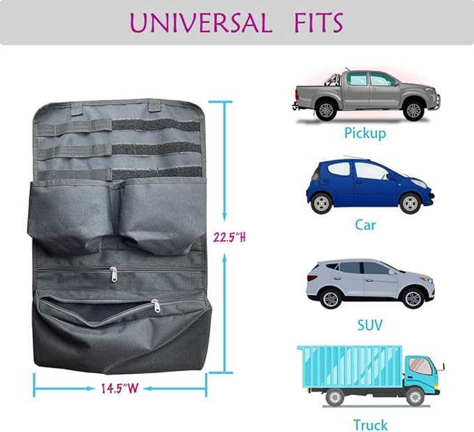 Car Backseat Organizer with Multi-Pockets for Stores Car Accessories, Vacuum and Short Fire Extinguisher-Seat Back Organizer Universal Fits Jeep F150 SUV Truck Pickup