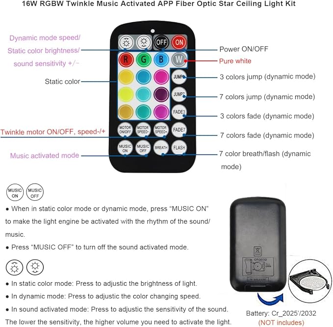 AKEPO Small Size 16W Twinkle APP Fiber Optic Lights, Music Activated 9.8ft/3m*500pcs*0.03in/0.75mm Optical Fiber RGBW Starlight Headliner Kit for Car Truck Star/Home Ceiling