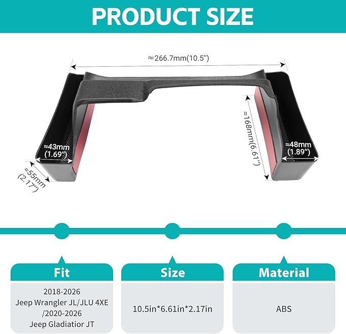 Center Console Organizer Compatible with 2018-2026 Jeep Wangler JL JLU 4xe Rubicon Sahara & 2020-2026 Gladiator JT Accessories, Gear Shift Console Side Box Tray for Jeep Interior Accessories