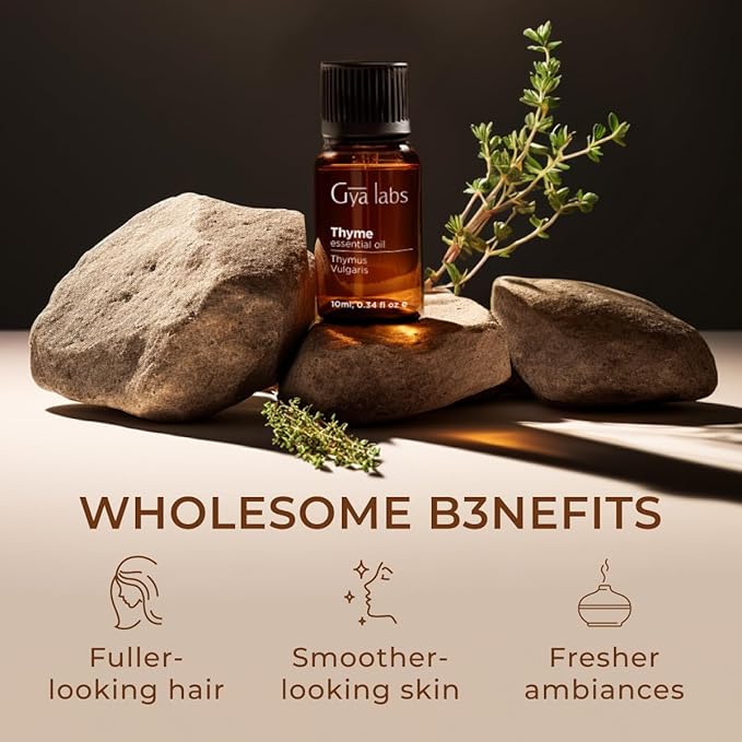 100% Pure Thyme Essential Oil - 0.34 Fl Oz - Thyme Oil for Hair, Skin, Diffuser, Aromatherapy & DIY Candle Making Scent