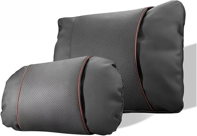 1/2PCS PU Leather Car Neck Pillow & Lumbar Support Cushion, Breathable Universal Seat Headrest Waist Pad, Soft Support Cushion for Daily Driving and Travel(B Style)
