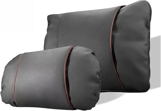 1/2PCS PU Leather Car Neck Pillow & Lumbar Support Cushion, Breathable Universal Seat Headrest Waist Pad, Soft Support Cushion for Daily Driving and Travel(B Style)