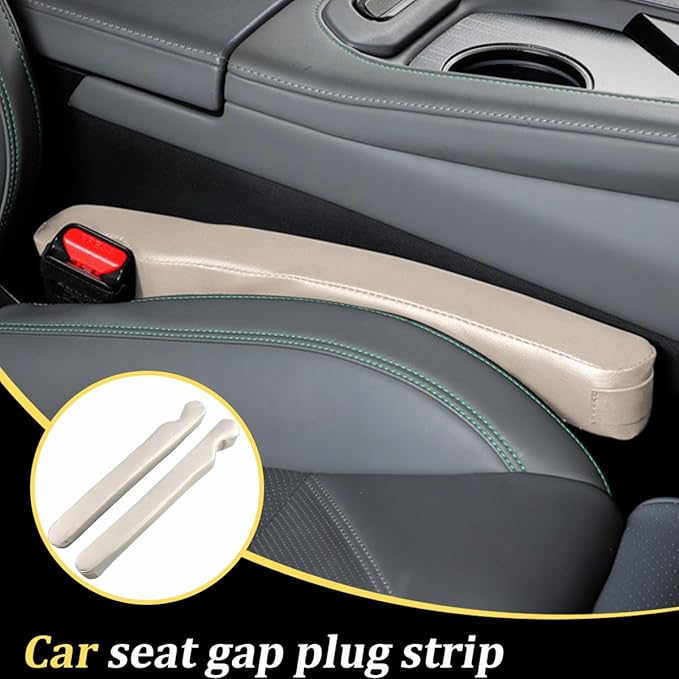 2PCS Car Seat Gap Filler, Microfiber Leather Vehicle Seat Crevice Plug Blocker to Stop Things from Dropping, No-Drop Automotive Gap Guard Stopper, Universal for Vehicles (Beige)