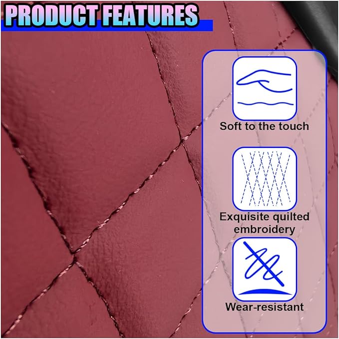 Leather Car Center Console Cover, Universal Automotive Armrest Booster Cushion, Vehicle Middle Console Organizer with 2 Cup Holders, Side Storage Bag, Tissue Box & Phone Slot(Burgundy)