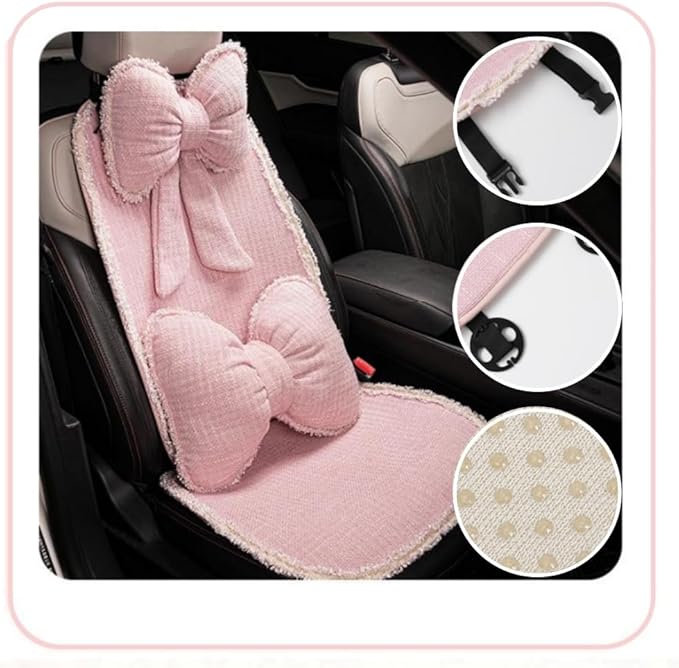 Cute Car Seat Cover for Women Include Butterfly Bow Headrest Pillow Lumbar Support Pillow and Car Front Seat Cushion and Back Cushion for Most Vehicles
