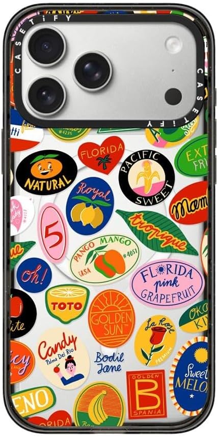 CASETiFY Impact iPhone 17 Pro Max Case [Slim/Compatible with Magsafe / 8.2 ft. 4X Military Grade Drop Protection] - Fruit Stickers - Clear Black