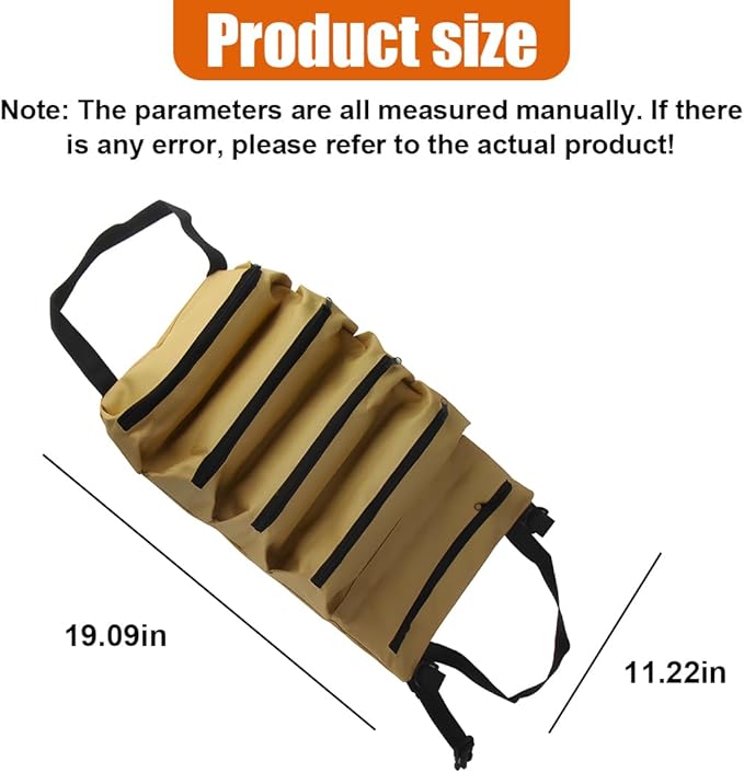 YoRise Car Seat Organizer, Oxford Cloth Roll Up Tool Bag With 5 Zipper Pockets, Hanging Back Seat Car Organizer, Portable Waterproof Vehicle Storage Accessories for Cars, Trucks, SUVs (Khaki)
