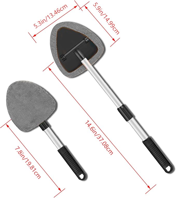 Windshield Cleaner Tool - Portable Car Interior Window Cleaning Kit with Extendable Handle, 4 Microfiber Towel Pads, Auto Glass Wiper for Windshield, Universal for RV, SUV, Truck (Gray)