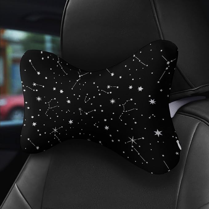 Headrest Pillow for Car Seat, 2 Pcs Memory Foam Neck Support Pillow for Neck Pain Relief, Compatible with Zodiac Constellation Galaxy Black Starry Night Stars Glow Dark Midnight Car Office