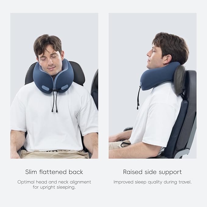 Neck Pillow for Travel Memory Foam Design Models Pillows with Zero Eye Pressure 3D Eye Mask and Compact Bag Traveling Essentials Plane Car Flight Rest Sleeping Use Adult, Blue