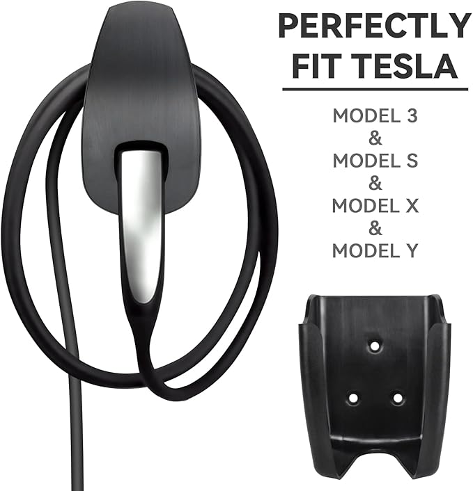 Charging Cable Organizer for Tesla, Wall Mount Connector Holder, Charger Cable Holder Adapter with Chassis Bracket, Compatible with Model 3/S/Y/X, Black