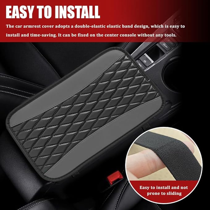 Car Center Console Cushion Pad, Armrest Cover for Car, Leather Waterproof Armrest Seat Box Cover, Auto Accessories Comfortable Arm Rest Box Cushion Pad for Most Vehicles (Gray)