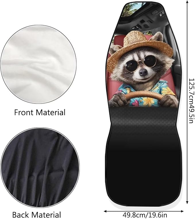 Funny Raccoon Car Seat Cover Front Seats Only,Soft Front Bucket Seat Cover Decorative Saddle Blanket Cushion Cover for Cars Trucks and SUVs