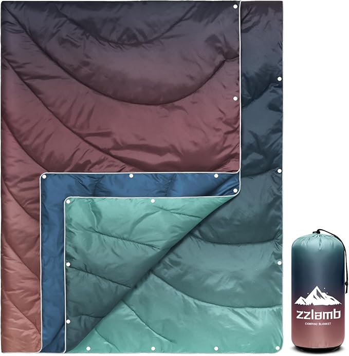 zzlamb Camping Blanket for Cold Weather,Outdoor Puffy Blanket Portable Down Alternative,Windproof Warm Cloak with Snaps,Cozy Quilt Backpacking Picnic RV Travel Plane Car Hammock Beach Climbing