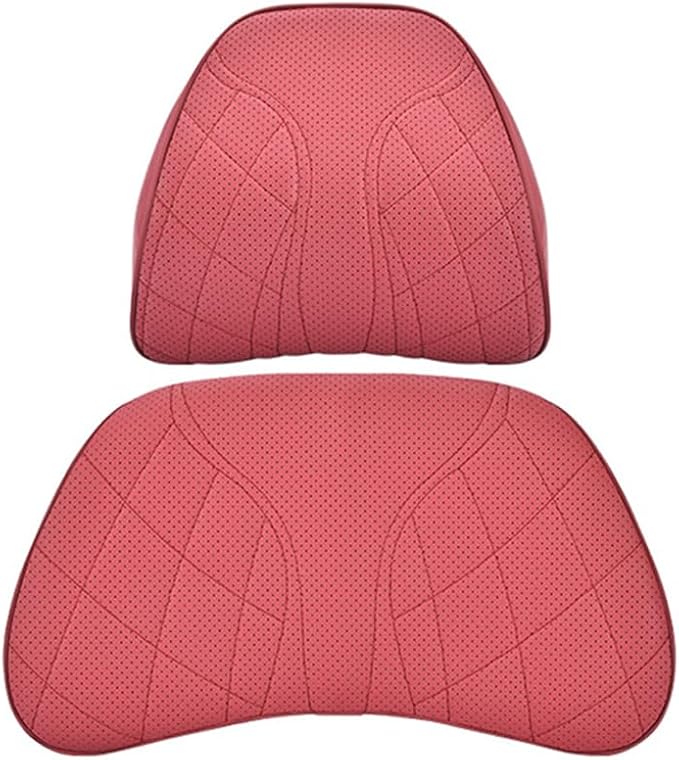 for Chevy Silverado 2007 2008 2009 2010 2011 2012 2013 Leather Car Seat Headrest Lumbar Cushion, Lumbar Support Pillow for Car,for Driving Traveling Relieving Neck Fatigue,3-D Red