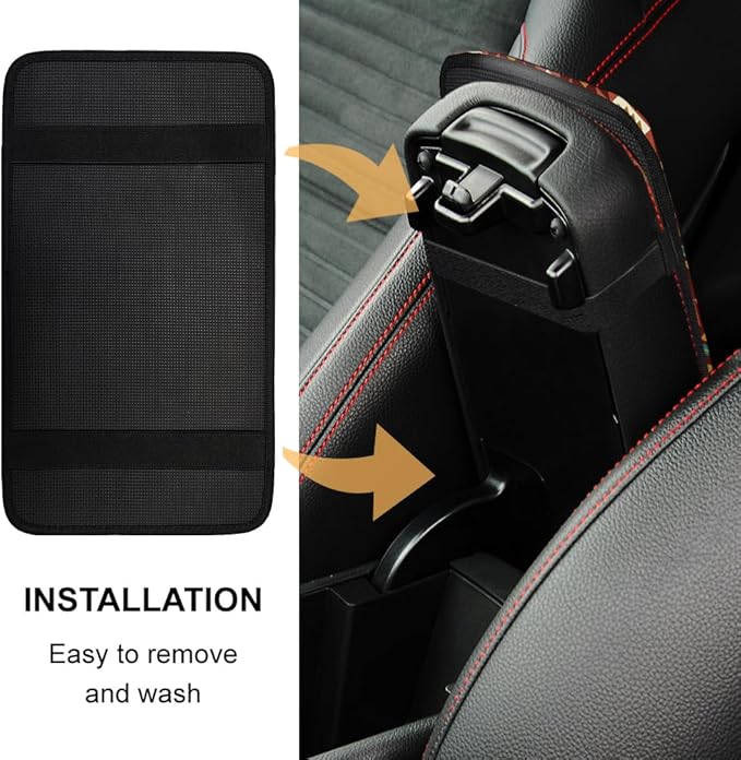 1pc Center Console Armrest Cover Pad 12.6x7.5 inch Indian Decorative Pattern Neoprene Car Armrest Cushion Waterproof Armrests Seat Box Cover Protector for Universal Cars Vehicles SUVs