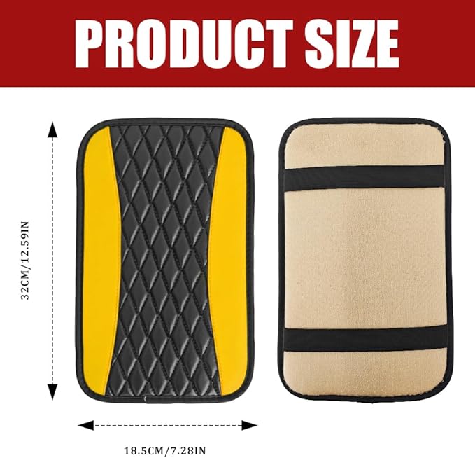 Car Center Console Cushion Pad, Armrest Cover for Car, Leather Waterproof Armrest Seat Box Cover, Auto Accessories Comfortable Arm Rest Box Cushion Pad for Most Vehicles (Yellow)