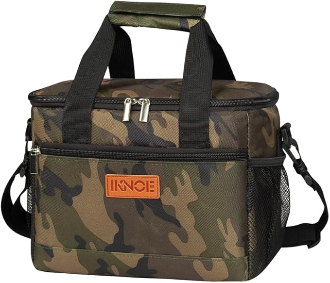 iknoe Insulated Lunch Bag, Foldable 8.5L Cooler Bag for Men & Women, Leakproof Thermal Design, Great for Office, Picnic, Travel, Lunch Box, Camo