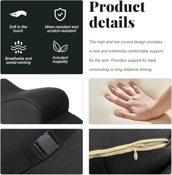 Car Center Console Cover, Soft Memory Foam Auto Arm Rest Pillow with Phone Holder Storage Bag, Waterproof Leather Armrest Seat Box Protector Comfy Cushion Pad for Most Cars (Black)