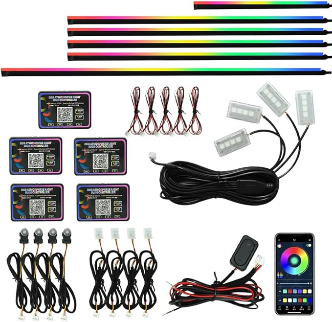 Interior Car Strip Lights Dreamcolor Acrylic Car Decorative Lights with APP Control Multicolor Internal Lighting Kit Music&DIY Function Ambient Fiber Optic Strip LEDs (Dreamcolor 18-1)