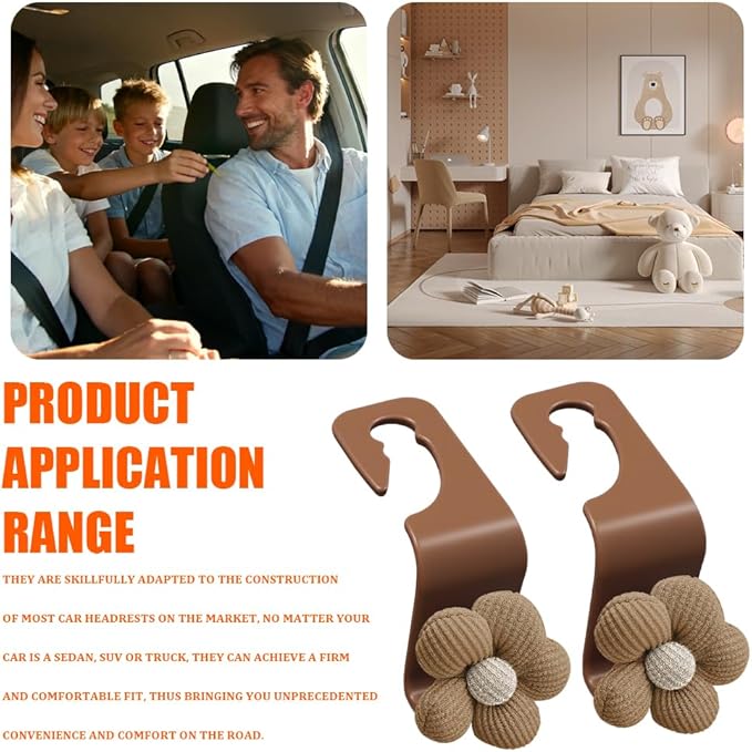 4PCS Car Headrest Hooks, Purse Hook for Car, Cute Flower Auto Backseat Organizer Hanger for Purse Grocery Bag Coat, Auto Seat Back Organizer Storage Hanger Holder Fit Vehicles (Orange)
