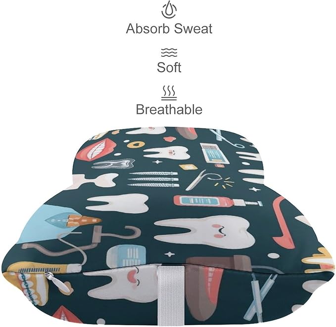 Office Neck Pillow, Compatible with Teeth Dental Seamless Pattern Head Chin Supporting Cushion for Sleeping, Nap, Rest, Memory Foam Airplane Pillow Car Pillow, and Machine Washable