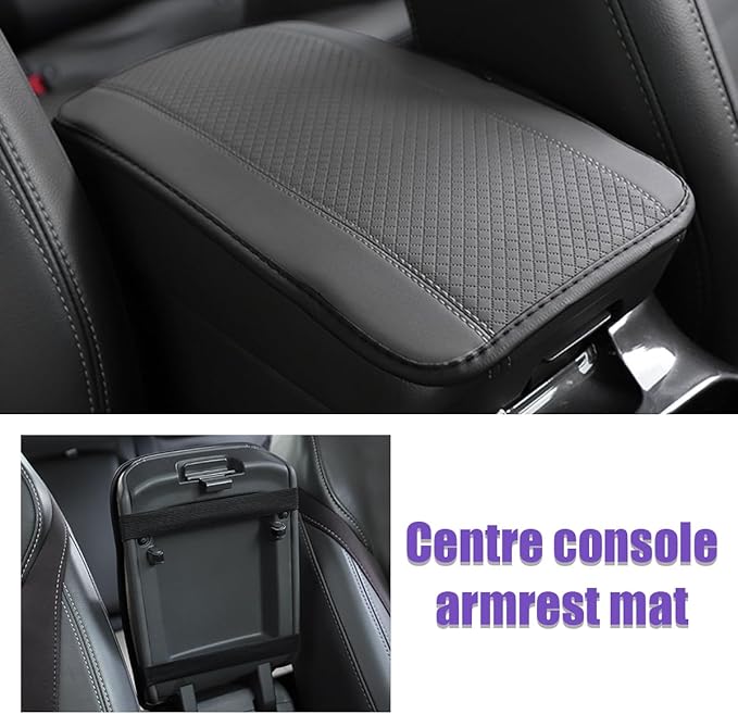 Car Center Console Pad, PU Leather Auto Armrest Seat Box Cover Protector, Comfortable Arm Rest Storage Box Mat for Vehicle Interior Protection, Universal Car Accessories (Gray)