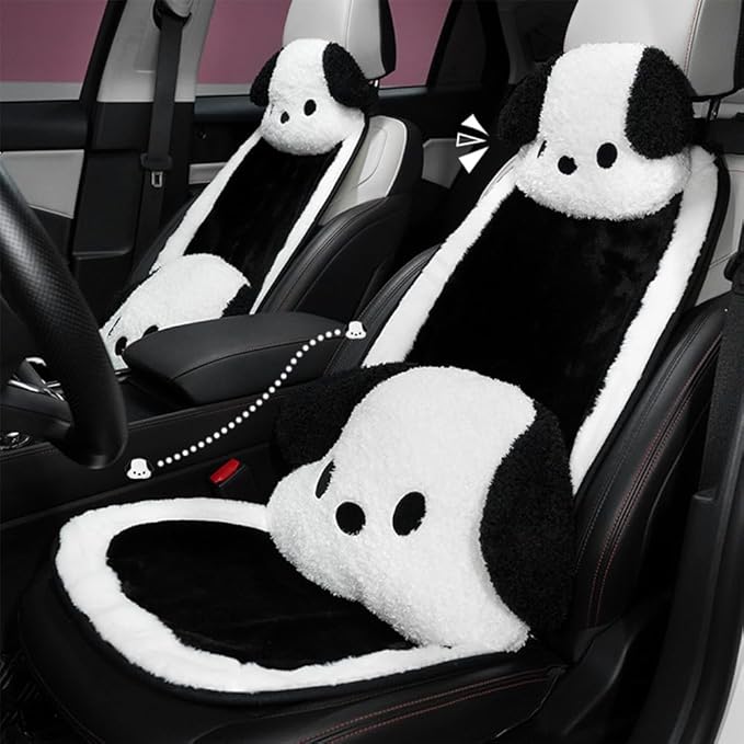 Set of 8 Car Headrest & Lumbar Support & Seat Cushion & Back Support Pillow Cute Black & White Dog Pattern Car Seat Pillow Comfortable & Durable Car Accessories Pillow for Long Sitting