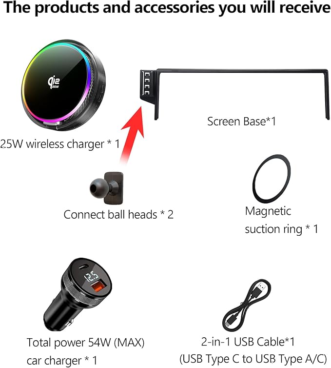 Qi2.2 25W Magnetic Car Mount Charger for 2023 2024 2025 Toyota BZ4X / Subaru Solterra Accessories,for Cell Phone Holder 8/12.3 Inch Screen Fixed Clip with Cooling Fan＆54W Fast Adapter