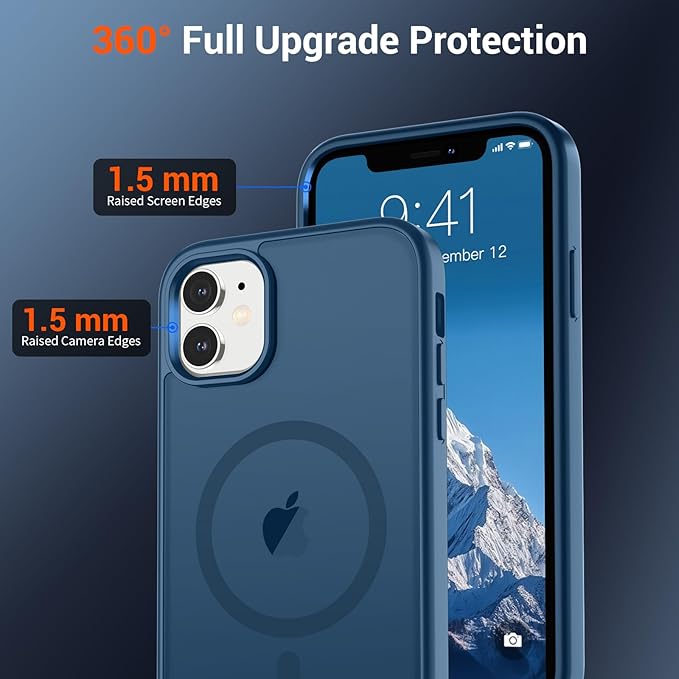 SUPFINE Magnetic for iPhone 11 Phone Case with Screen Protector (Compatible with MagSafe)(Military Grade Drop Protection) Translucent Matte Shockproof with Anti-Fingerprint Phone Case,Deep Blue