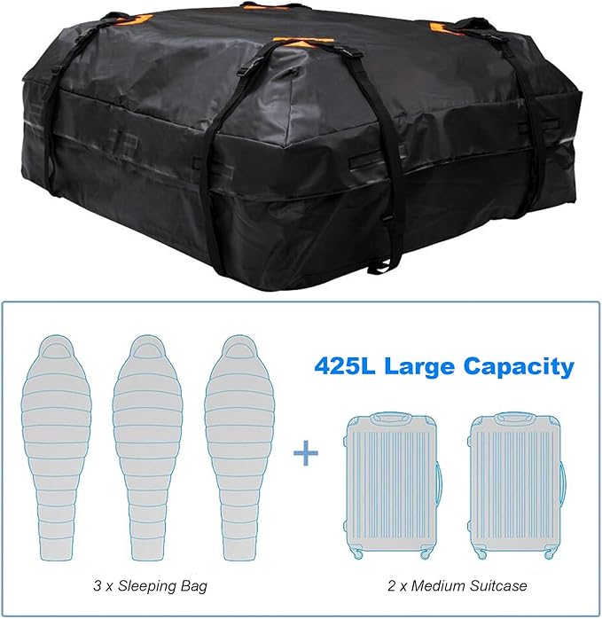 Shkalacar Car Roof Bag Rooftop top Cargo Carrier Bag, Roof Cargo Carrier 425L Universal Luggage Bag Storage Cube Bag for Travel Camping