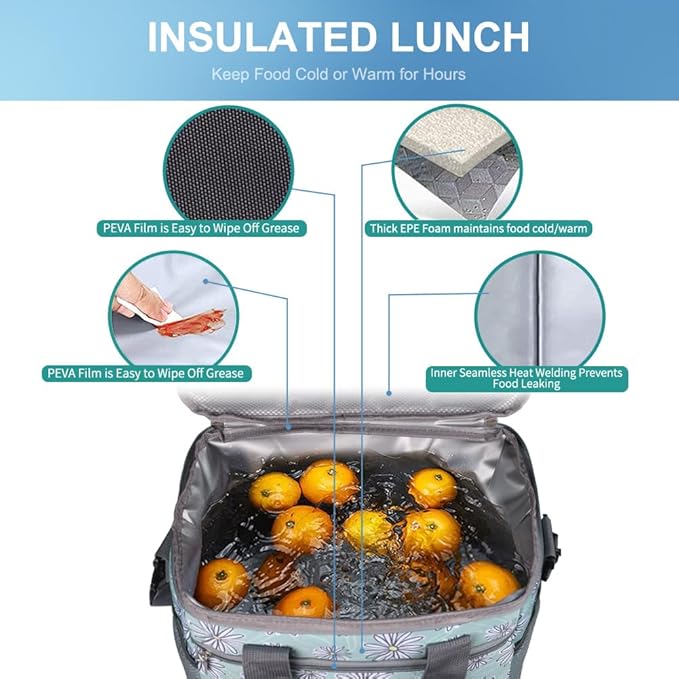 Iknoe Large Cooler Bag Collapsible 24 Can Insulated Bags Leakproof Lunch Cooler Tote with Multi-Pockets for Adult Insulated Thermal Bag for Beach, Picnic, Office Work(Daisy)