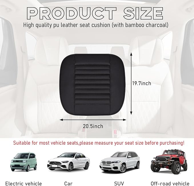 Car Front Bottom Seat Cover, PU Leather Full Wrap Bottom Seat Cushion with Storage Bag, Front Car Bottom Seat Pad Fits for 95% Vehicle, Universal Interior Car Accessories (Black)