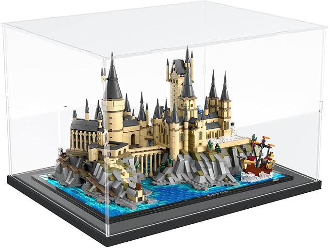 Choowin Acrylic Display Case for Lego 76419 for Lego Hogwarts Castle and Grounds for Lego Display Thickened Clear Acrylic Display Cases for Collectibles Assemble Dustproof Display Box(Black Base)