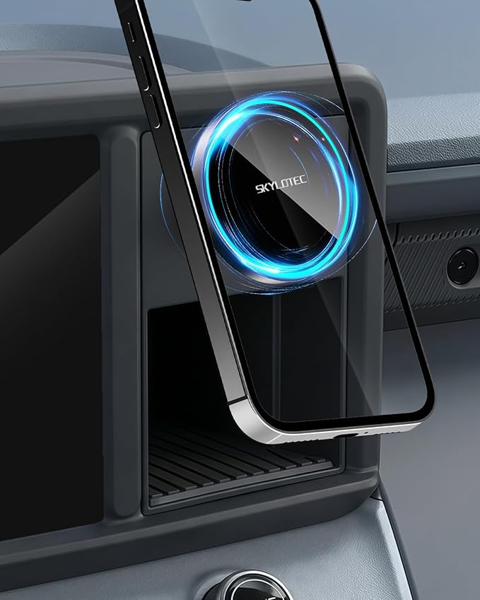 SKYLOTEC Magnetic Phone Mount Cubby Insert for Ford Maverick 2022 2023 2024 Accessories, Cell Phone Mount Storage Box Kit for MagSafe, Strong Magnets Fast Wireless Charger Phone Holder