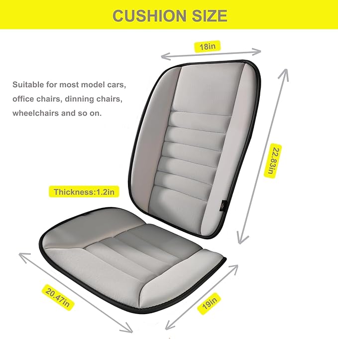 Generic Car Seat Cushion with Lumber Support Pillow- Used Memory Foam Design to Relief Pain and Enhanced Comfort for Automotive Seat Driver, Ergonomic Lumbar Comfort for Long Sitting, Light Grey